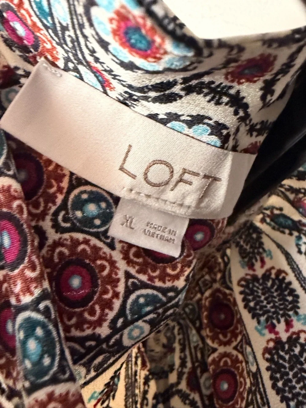 LOFT XL Boho Medallion Print Tie Neck Blouse Long Sleeve Blouse